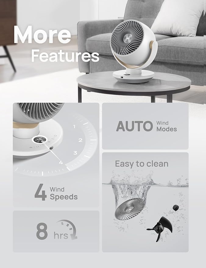 Dreo Fan for Bedroom, Desk Air Circulator Fans with Remote, 11 Inch Table Fan for Whole Room, 60ft Powerful Airflow, 120째 Vertical Manual and 90째 Oscillating, 4 Speeds, 8H Timer, 28dB Quiet, Home