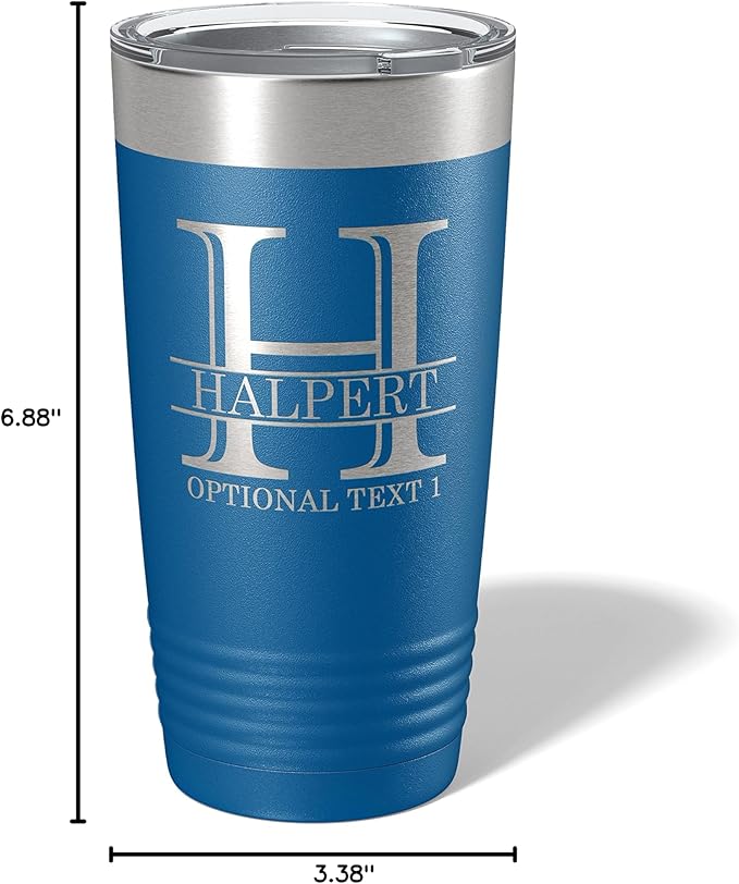 Personalized 20oz (17 Colors) Powder Coated Insulated Stainless Steel Tumbler with Lid, Custom Etched, Customized Engraved Gift Idea for Women Men Her Him, Halpert Monogram Initial Name (Royal Blue)