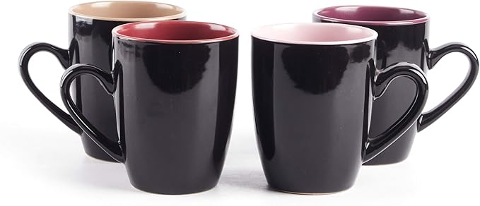 Colors Life 16 Dinnerware Set竊똎utside Shinny Black + Inside Matte Finished Color Very Berry