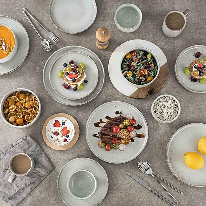 Henten Home Ceramic Otmeal Bowl Set of 4, 26 OZ Porcelain Bowls for Cereal, Salad, Soup, Noodle, Serving Stoneware Set, Reactive Glaze, Microwave & Dishwasher Safe (Grey)