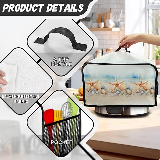 Beach Conch Starfish Cover for 6-8 Quart Oval Slow Cooker Cover Wear Resistant Washable with Mesh Pocket Fancy Home Inspriation