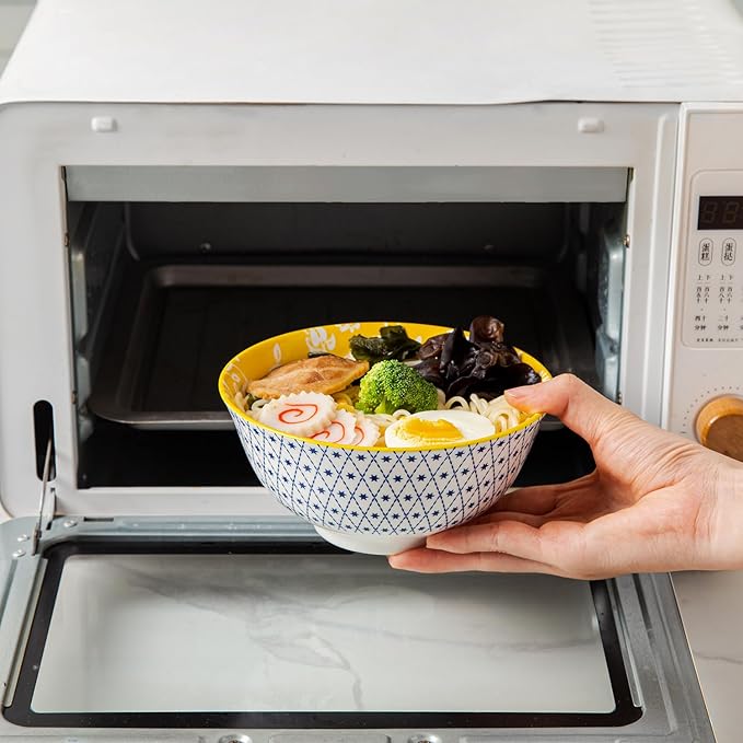 Cerkik Ceramic Soup Bowls Set - 24 Oz Deep Cereal Bowl - 6 Inch Large Kitchen Dinner Bowl Eating Pasta Salad Dessert Noodle Rice Oatmeal - Microwave Dishwasher Safe - Set of 6 - Assorted Colors