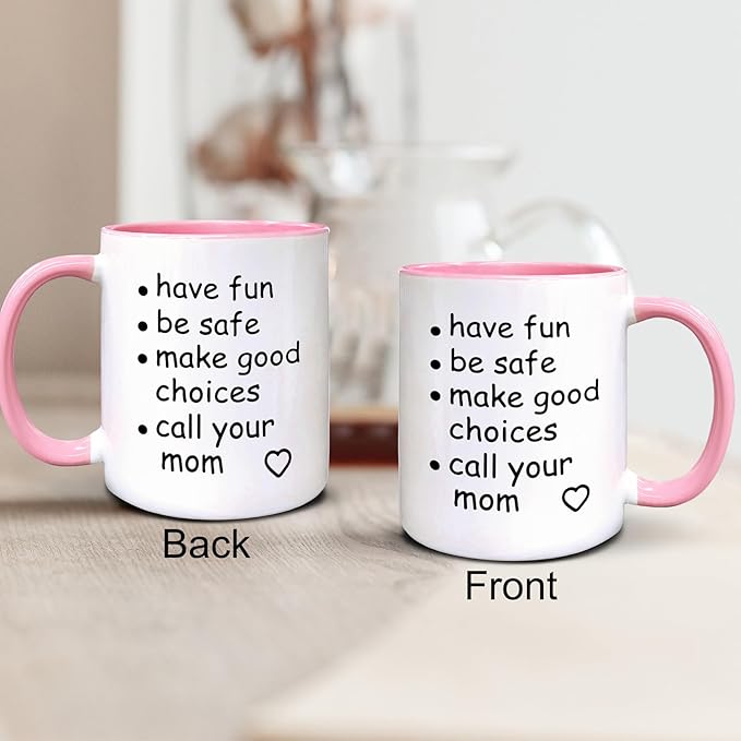 QASHWEY Funny Call Your Mom Coffee Mug, College Freshmen Students Graduation Gift, Call Your Mom Coffee Cups Ceramic 11 Ounce, College Gift Tea Mug Cup, Gifts for College Freshmen Girls Boys(Pink)