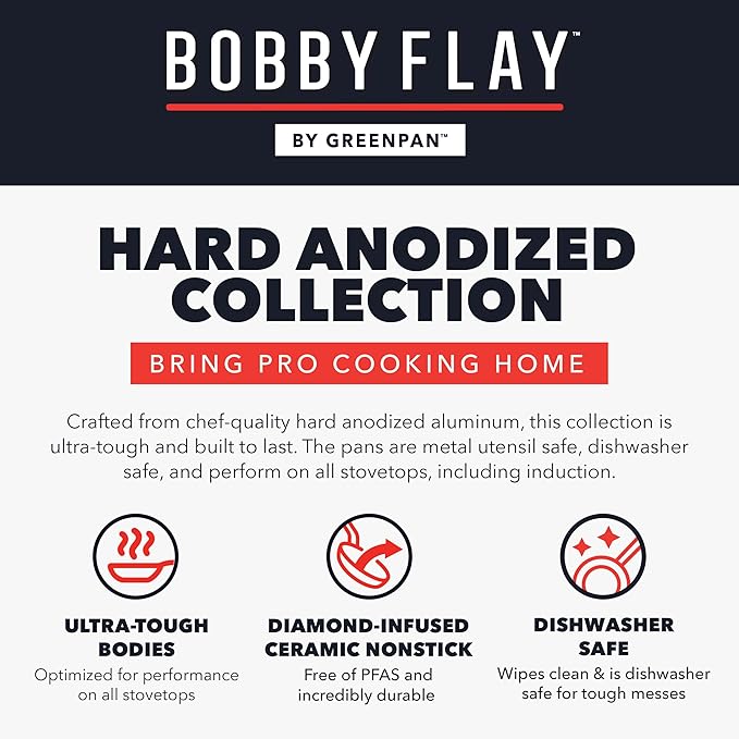 GreenPan x Bobby Flay 10??& 12??Hard Anodized Ceramic Nonstick Frying Pan Set, PFAS-Free, Induction Compatible Skillets, Oven & Broiler Safe to 600?F, Dishwasher Safe, Black