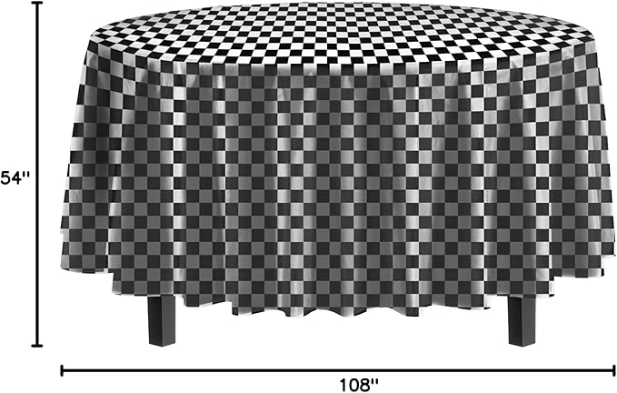 Party Solids Pack Of 6 Premium Plastic Tablecloth 84 Inch Round Plastic Table Cover - Checkered