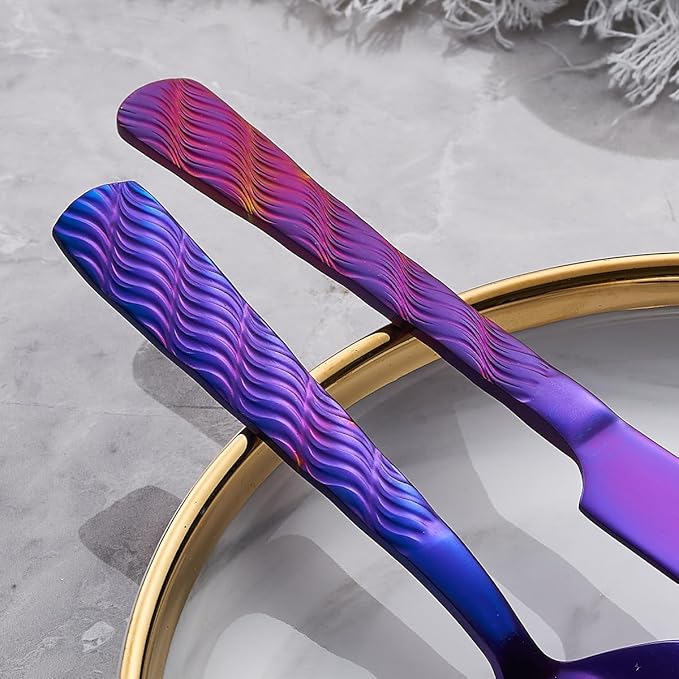 Purple Wedding Cake Knife and Server Set, Stainless Steel Cake Cutting Set, Cake Cutter and Pie Server for Wedding, Birthday, Party