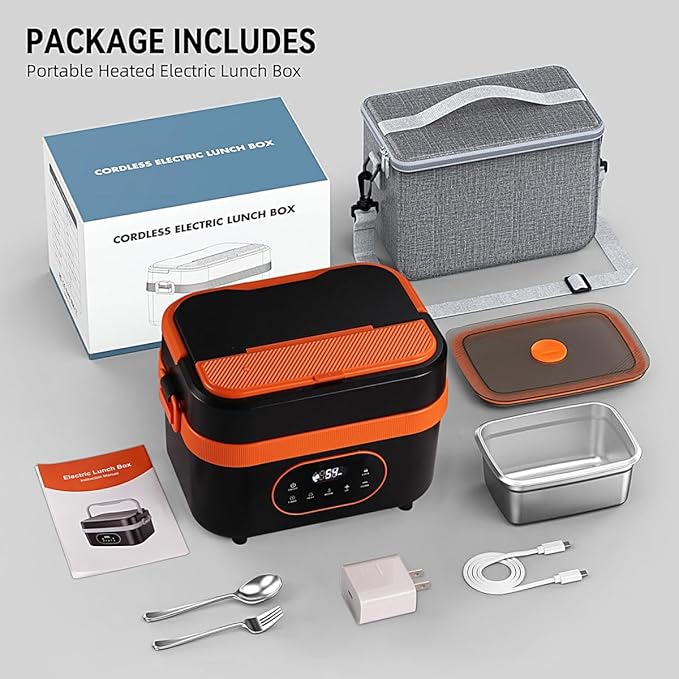 Tadcmey 1.5L Cordless Electric Lunch Box, Rechargeable 18000mAh Battery Powered Portable Food Warmer, Auto Temperature Control,Self Heating Portable Lunch Box