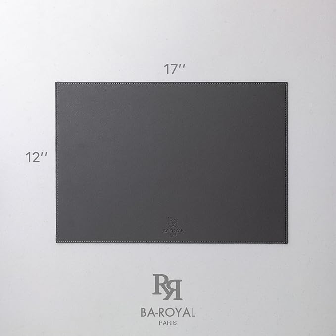 Baroyal Faux Leather Placemats Set of 12 Vinyl Washable Wipeable Table Mats for Kitchen Dining Table Heat Resistant Waterproof Modern Indoor/Outdoor Placemats Non-Slip Easy Clean Place Mats -Dark Gray