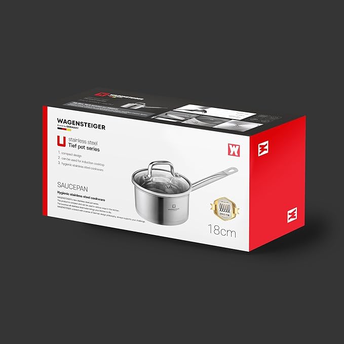 2.23 Quarts 3-Ply Stainless Steel Saucepan with Aluminum Core, Tempered Glass Lid, Compatible with All Cooktops, Quick & Even Heating, Rust & Corrosion Resistant (6.89" Diameter)