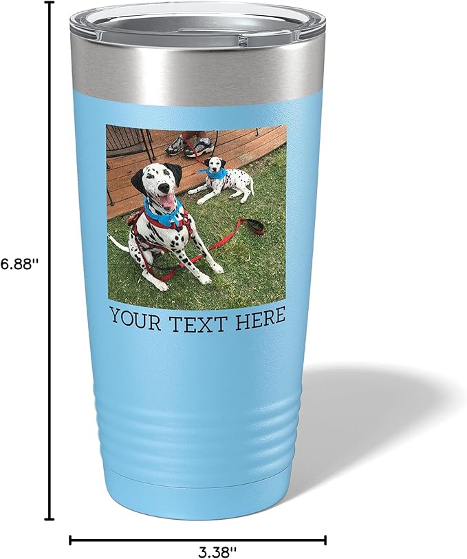 Personalized 20oz (17 Colors) Photo Picture Printed Insulated Stainless Steel Powder Coated Tumbler with Lid ??Customized Mother's Day Gift Gift for Him, Custom Coach Gifts Team Mom Dad (Light Blue)