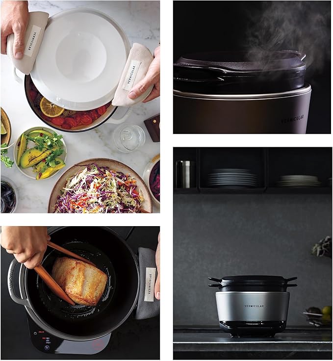 Vermicular Musui?밙amado (RICEPOT) | Cast Iron Induction Cooker | Precision Multicooker | Japanese Rice Cooker | Slow Cooker | Non-Toxic Enameled Cast Iron Pot | Matte Black & Silver | US Model (120V)