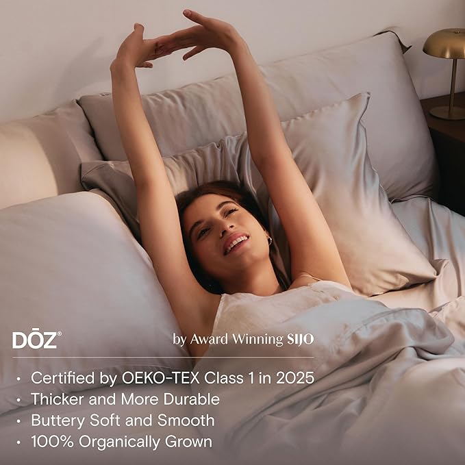 DOZ Sheet Set, 100% Viscose derived from Bamboo, Organically Grown, Buttery Soft, Cooling Sheets, High GSM, Deep Pockets - 3 Piece - 2 Pillowcases 1 Fitted Sheet (Sage, Queen)