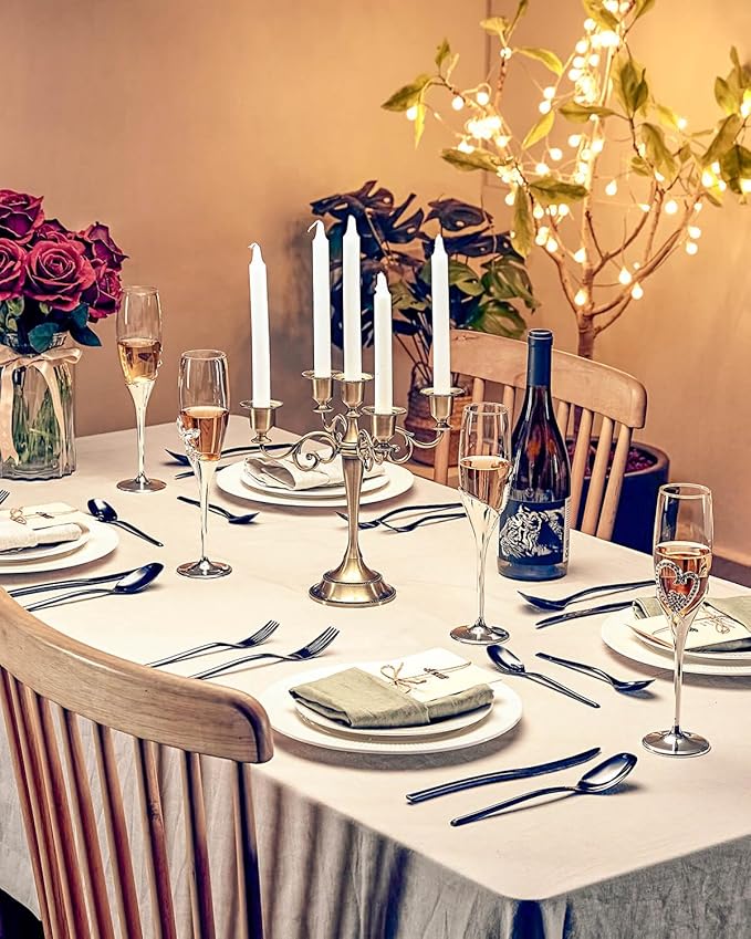 Lemeya 40-Piece Black Silverware Set for 8,Modern 18/10 Stainless Steel Flatware Set,Luxury Cutlery Set,Unique Utensils Set for Restaurant,Spoons and Forks Set,Mirror Polished,Dishwasher Safe