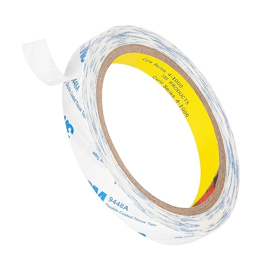 3M Double Sided Tape Thin 0.5"횞32.8Ft, 9448A Double Coated Tissue Tape, Strong Adhesive Sticky Tape Translucent Removable for Foam Art Craft Nameplate Bonding