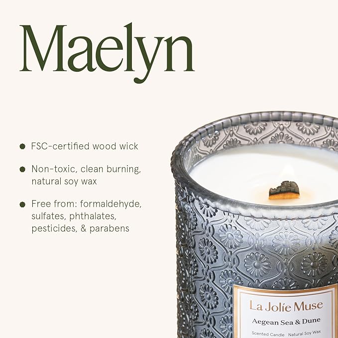 LA JOLIE MUSE Aegean Sea & Dune Candle ?밅ool Water, White Florals & Warm Amber | 19 oz Large Wooden Wick Candle | Natural Soy Wax | 90 Hours Clean Burn | Gift-Ready for Hosts & Gatherings