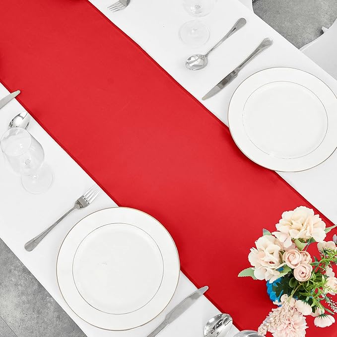 4-Pack Red Satin Table Runner 12 x 108 Inch Long Bright and Smooth Silk Fabric Table Runner for Wedding Banquet Birthday Party Decoration