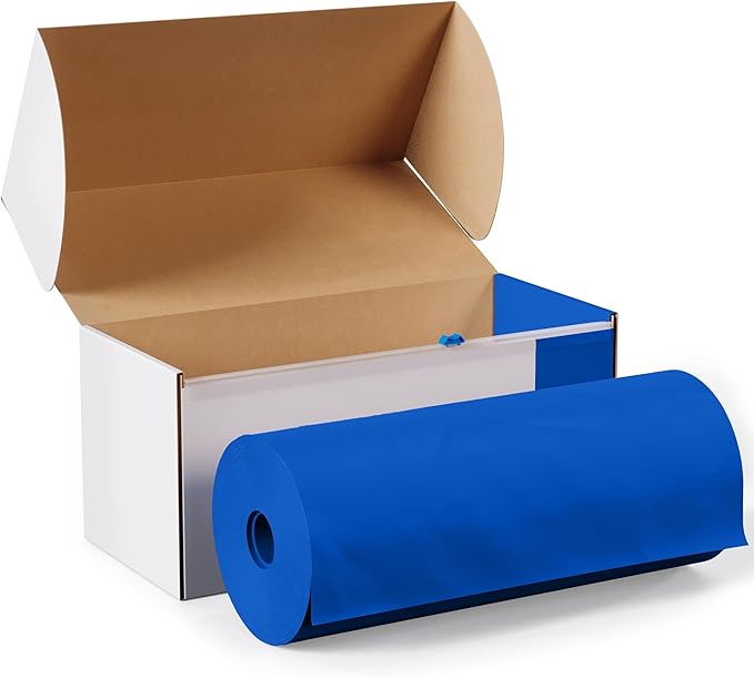 Party Solids 54 Inch X 100 Feet Dark Blue Plastic Table Cover Roll in A Cut - to - Size Box with Convenient Slide Cutter. Cuts Up to 12 Rectangle 8 Feet Plastic Disposable Tablecloths