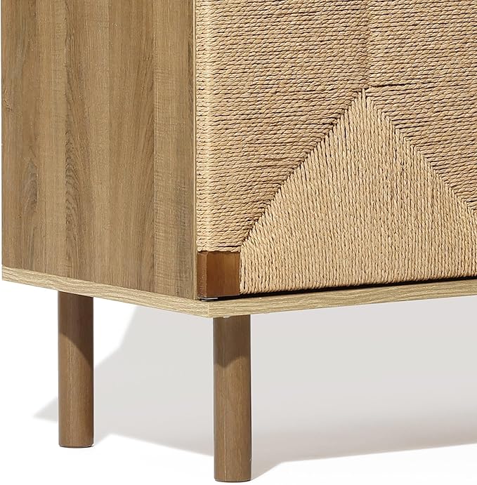 LuxenHome 31" Sideboard Buffet Cabinet with Storage, Seagrass Boho Accent Cabinet, Mid Century Modern Small Sideboard Storage Cabinets for Kitchen, Living Room, Entryway