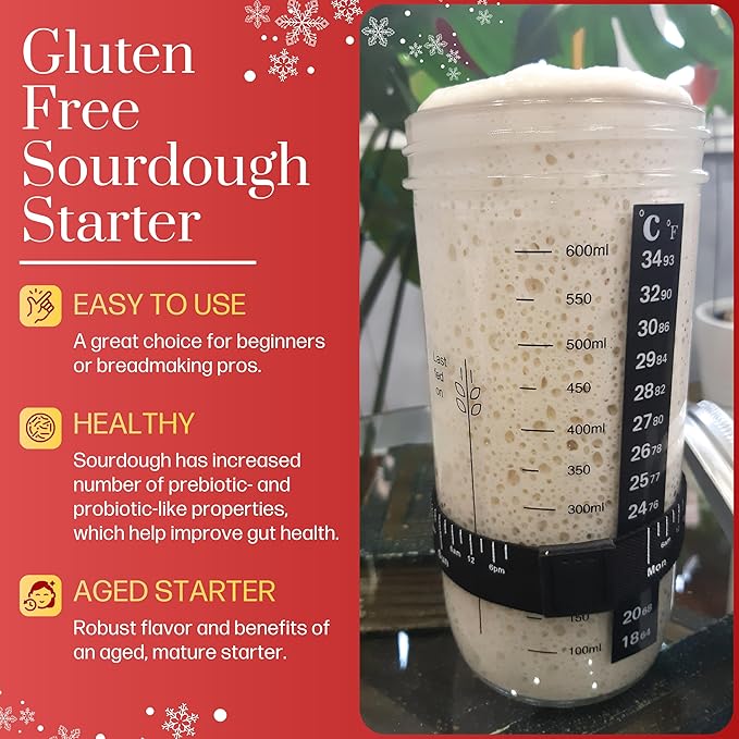 Gluten Free Sourdough Starter - 100+ Year Old Dehydrated Heirloom Style Sourdough Starter Kit for Sourdough Bread, Pizza, Buns, Pancakes, Muffins | Easy to Use | Beginner Friendly
