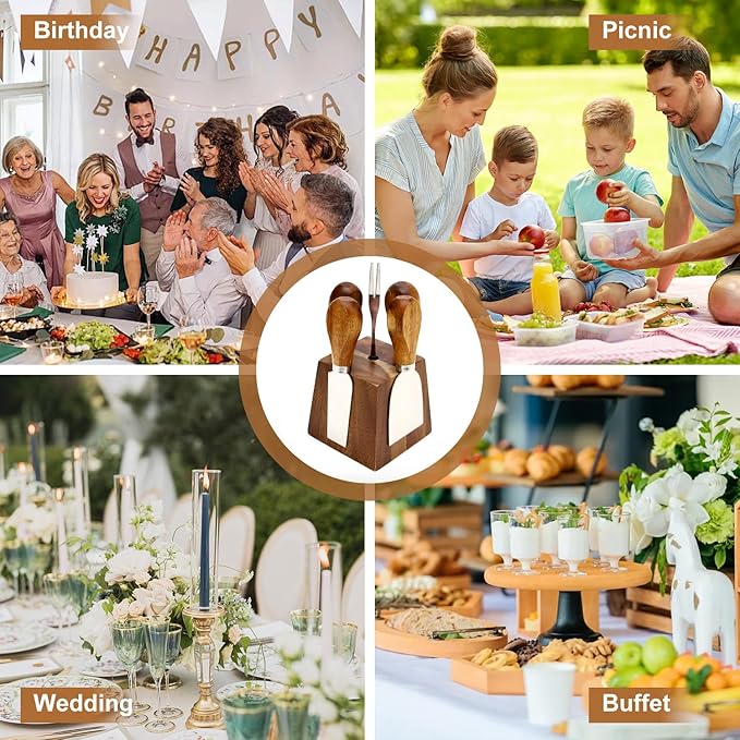 9 Pack Cheese Knives with Holder Acacia Wood Charcuterie Serving Utensils Supplies Cheese Knife Set for Charcuterie Board Accessories Cheese Tools Gift Mini Butter Knife Spreader Slicer Fork