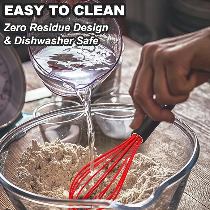 Anaeat Silicone Kitchen Whisk Set of 4, Perfect for Non-Stick Cookware, Milk and Egg Beater Blender for Whisking, Cooking, Baking, Beating - 11'' Flat Whisk and 9''+11''+12'' Balloon Whisks (Red)