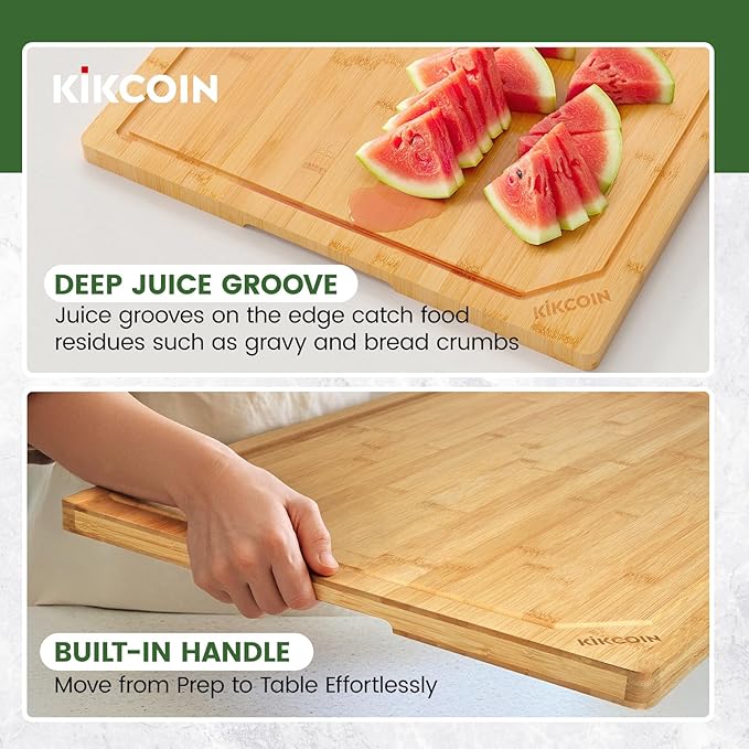 36 Inch Extra Large Bamboo Cutting Boards for Kitchen, Wood Cutting Board with Deep Juice Groove and Handle Heavy Duty Chopping board, Oversized Stove Top Cover, Kikcoin, 36" x 24"