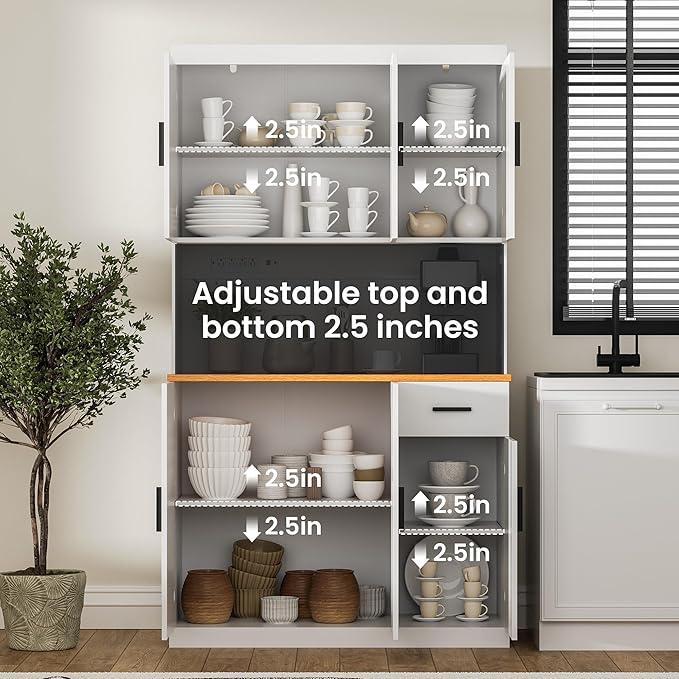 71 Inch White Pantry Cabinet with Power Outlet, Heavy-Duty Freestanding Kitchen Storage Organizer with Reinforced Frame, Pantry Hutch for Kitchen, Dining Room, Laundry Room | Extra-Wide, Heavy-Duty, Sturdy, Freestanding Storage, Reinforced Frame, Large