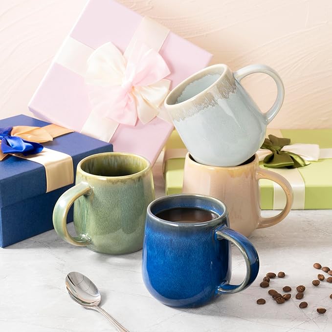 bestone Coffee Mugs Set of 4竊?5 oz Large Coffee Mugs, Ceramic Mugs with Handles,etc Coffee Mugs, Cups for Coffee Cereal Latte 竊똌icrowave & Dishwasher safe竊똙ibrant Colors