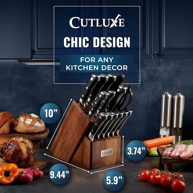 Cutluxe 15-Piece Knife Set ??High Carbon German Steel Blades, Full Tang Design & Ergonomic Pakkawood Handles in Walnut Wood Block ??Artisan Series