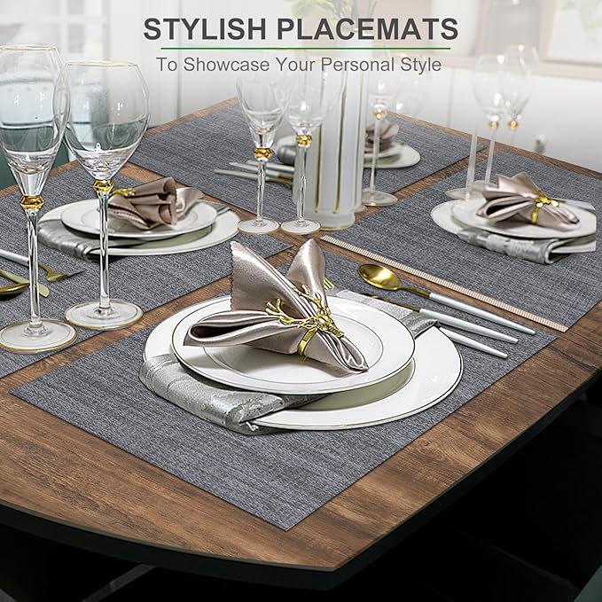 BETEAM Placemats Set of 6, Woven Vinyl Placemat for Dining Table Washable Wipeable Kitchen Place Mats Durable Indoor Outdoor Table Mats