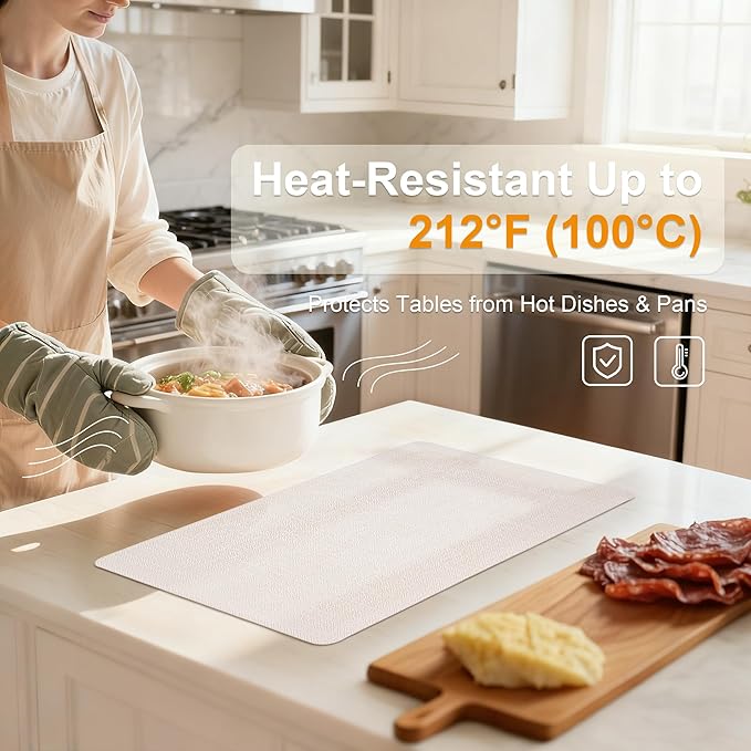 PROMATTOO Faux Leather Placemats Set of 4 – 17x12 Inch Vinyl Table Mats, Heat Resistant, Non Slip, Wipeable & Washable, Easy to Clean Dining Table Decor for Kitchen & Dining Room(Ivory White)