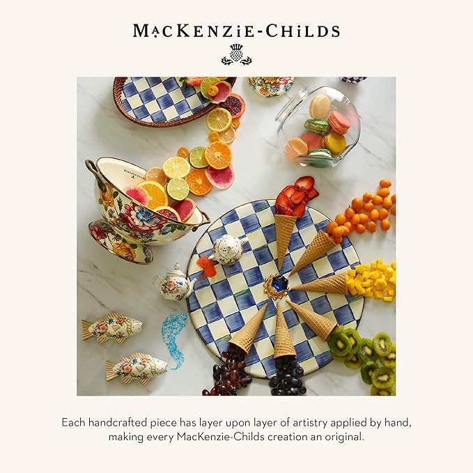 MACKENZIE-CHILDS Cheese Course, Cute Cheese Board and Serving Board for Charcuterie, Blue-and-White Royal Check