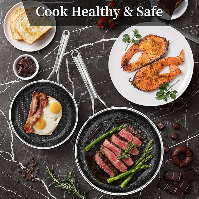 Non Stick Frying Pan 11 Inch,Stainless Steel Ceramic Skillet,Nonstick Cooking Pan,PFAS PFOA PTFE Free&Non Toxic,Induction Compatible-Gas&Electric Stovetops,Oven&Dishwasher Safe, Chef's Pan