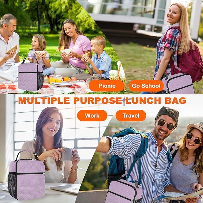 esouler Lunch Box for Men Women Adults Small Insulated lunch Tote Bag for Work Picnic Beach- Freezable Cooler Bag portable Lunch box (Purple)