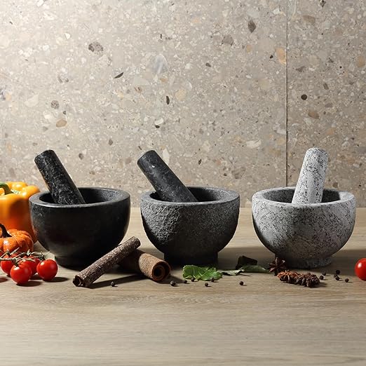 Koville 5 Inch 1.5 Cup-Capacity Mortar and Pestle Set - Heavy Natural Granite Spice Grinder Bowl, Unpolished Heavy Granite for Organic Appearance, Solid Stone Grinder Marble Spice Herb Grinder