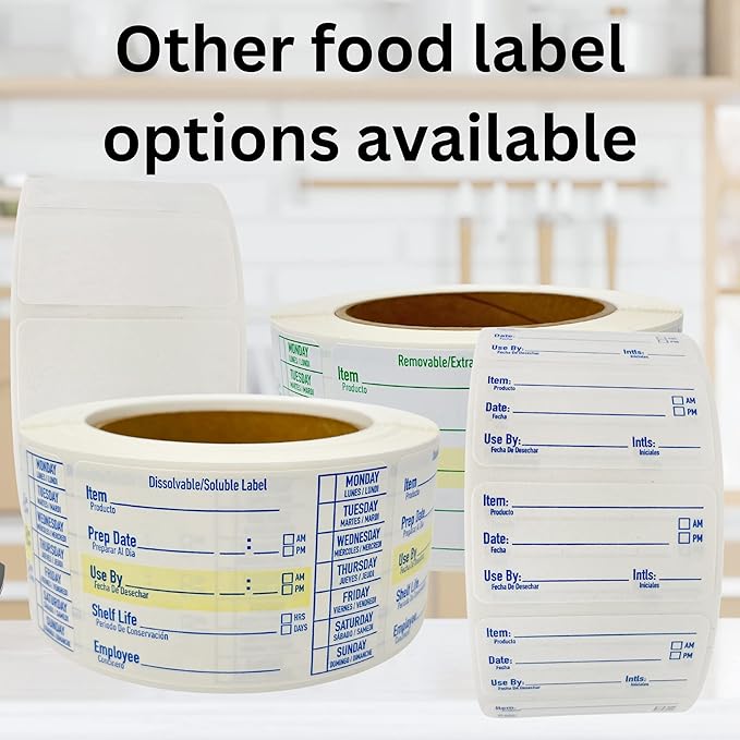 2x1 Dissolvable Labels for Food Containers (500, Blue) - Writeable, Heat-Resistant, Freezer-Safe, Bilingual Restaurant Supplies