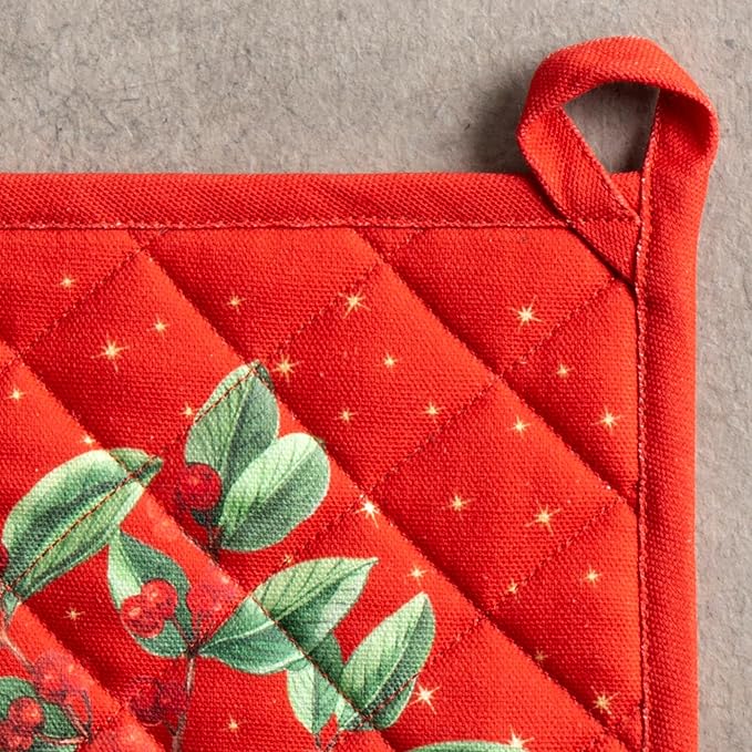 Maison d' Hermine Pot Holders 100% Cotton Heat Resistant Potholders 8" x 8" Hot Pads with Loop for Thanksgiving Christmas Decorations BBQ Cooking Baking Handling Hot Pans (Pack of 1, Noel)
