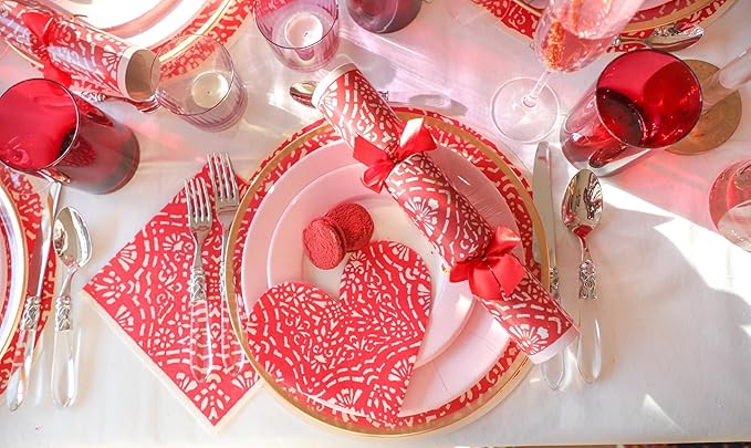 Caspari Linen Border Paper Dinner Plates in Petal Pink - 16 Count