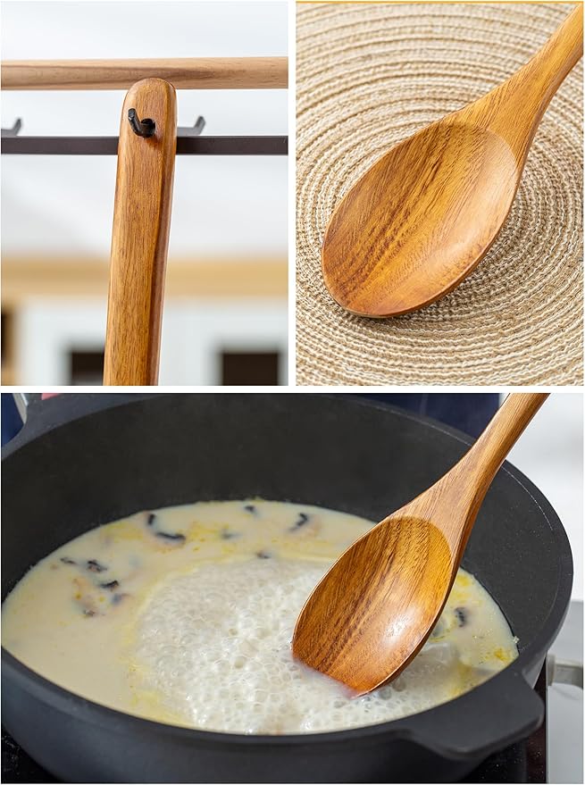 Wooden Mixing Spoon, 16.5 Inch Long Handled Wooden Spoons for Cooking And Stirring