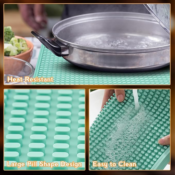 Tioncy 4 Pcs Bar Mat for Countertop 18 x 12 Inch Non Slip Cocktail Rubber Coffee Bar Service Mat for Bartending Hot Dishes Restaurants Barbershop Clippers Hot Pads, Green
