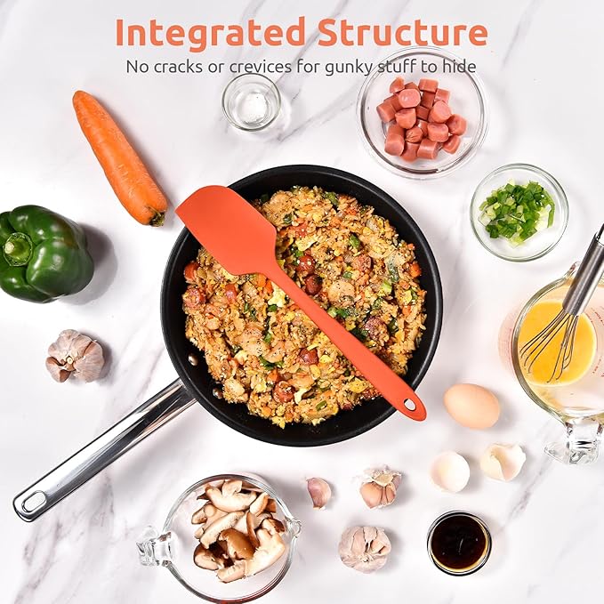 U-Taste Flat Spatula & Spoon Spatula: 11.38in 600쨘F Heat Resistant Silicone Bowl Scraper, Flexible Rubber Kitchen Cooking Mixing Utensil with Upgraded Non-Stick Surface (Set of 2, Orange)