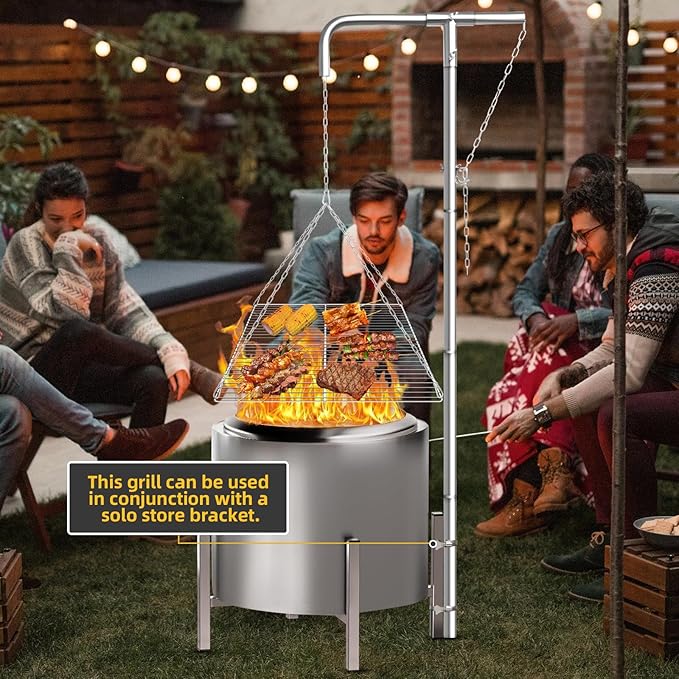 Stainless Steel Campfire Grill - Adjustable Height,360째 Rotatable & Foldable Camp Fire Cooking Equipment,Heavy Duty Portable Outdoor Open Flame Grilling Rack for Camping