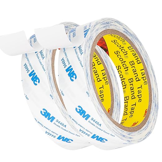 3M Double Sided Tape 1"횞32.8Ft 2 Pack 9448A Double Coated Tissue Tape Adhesive Sticky Tape Translucent Removable for Foam Art Craft Nameplate Bonding