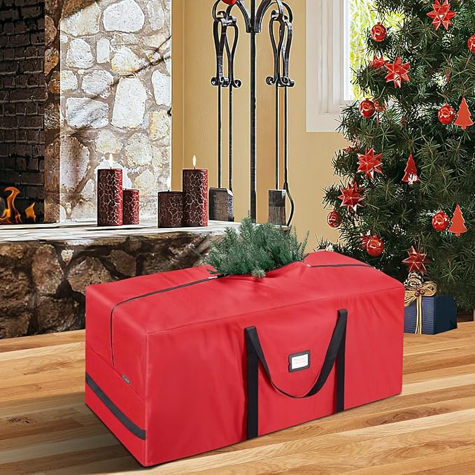 BALEINE 7.5 ft Christmas Tree Storage Bag, Heavy Duty 900D Oxford Fabric with Reinforced Handles and Dual Zippers Wide Opening, Extra Large Storage Container for Trees and Decorations (Red)