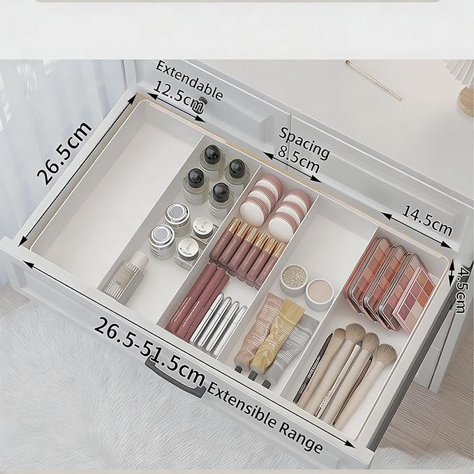 9 Compartment Expandable Drawer Organizer - Removable Drawer Divider with 10.43" Depth and 10.43" - 20.27" Length for Desk, Closet or Kitchen