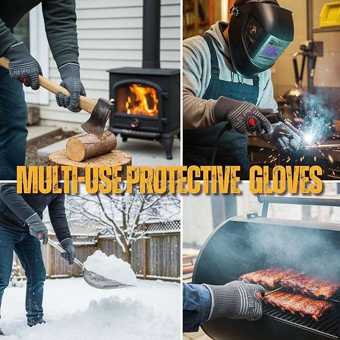 GRILL HEAT AID BBQ Grill Gloves 1472째F - Extreme Heat Resistant Oven Mitts for Grilling, Smoker & Fire Pit with Silicone Grip & EN407 Cut Resistance - Short Cuff, Dusky Gray