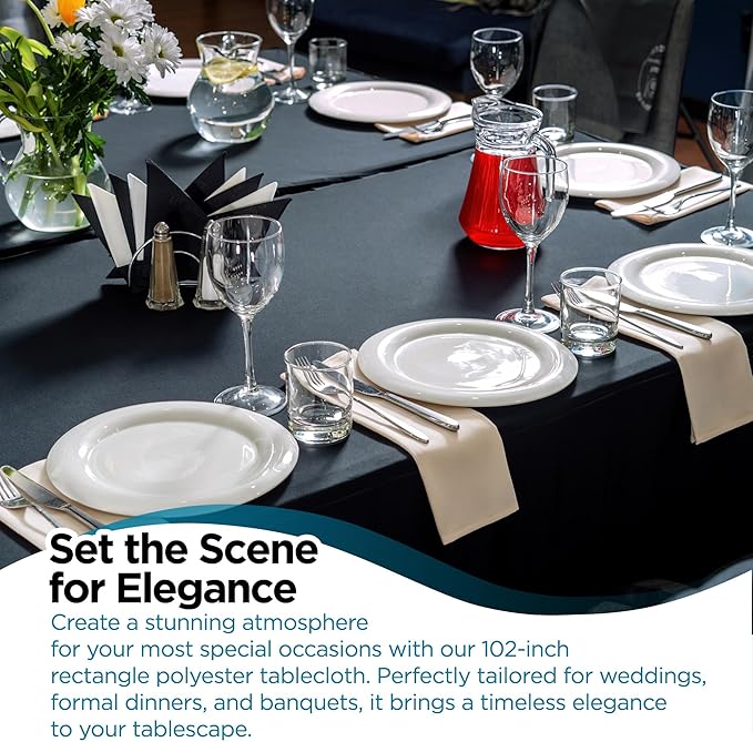 Leading Linens 6 Pack 60 x 102 Inch Rectangle Black Polyester Tablecloth, Table Cover, Stain and Wrinkle Resistant, Washable for Dining Table, Wedding Reception, Banquet, Party