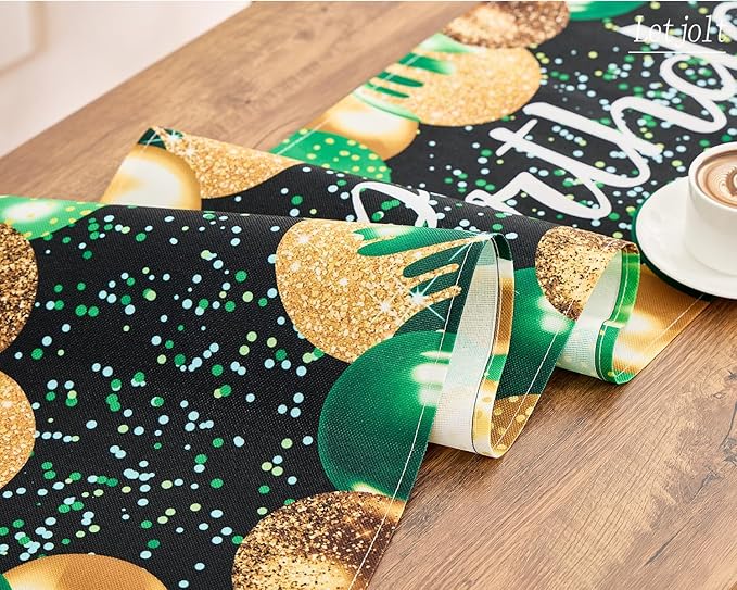 Letjolt Golden Green Balloon Happy Birthday Table Runner 72 Inches Celebrate Birthday Party Table Decor