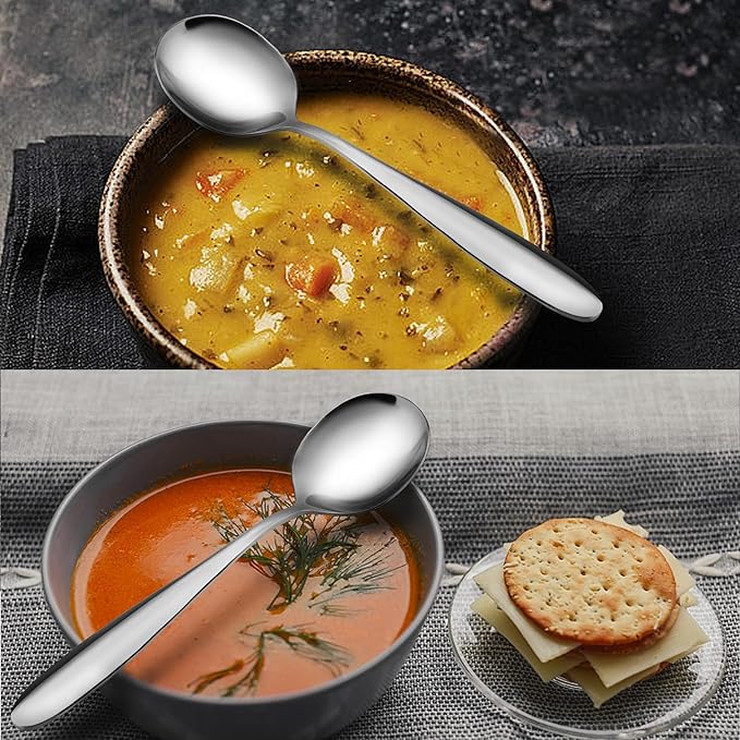 18/10 Stainless Steel Soup Spoons, 7.3-in Deep Heavy Weight Round Soup Thick Spoons, Suitable for Cereal Bouillon Milk Soup Hot Chocolate Dinner Guest, Pack of 4