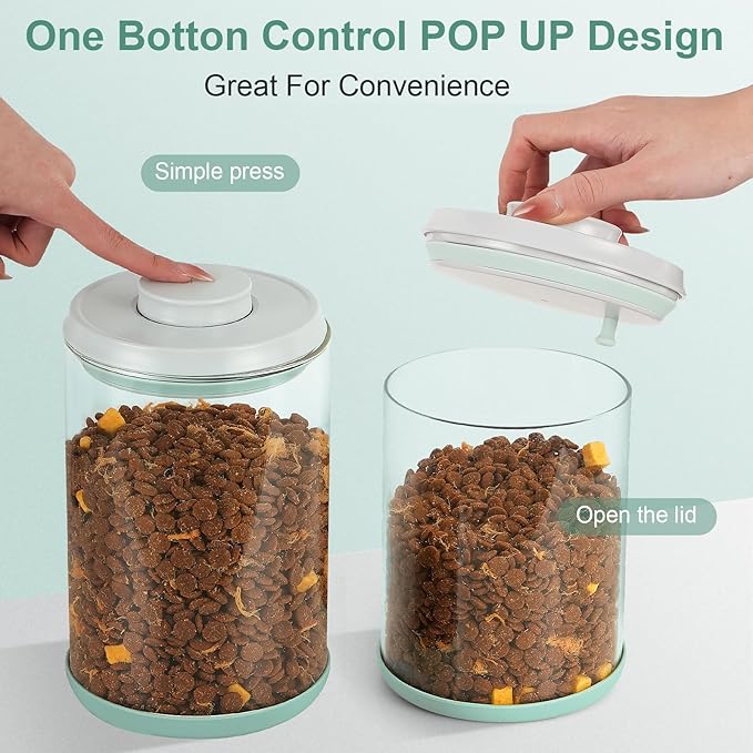 Dog Treat Container Airtight Jar 2.2Qt/2L, Glass Food Jars with One-Touch Lid for Dog or Cat Treats, Kibble, Snacks ??Pantry Storage Canister for Kitchen or Countertop (2.2Qt - 2L)